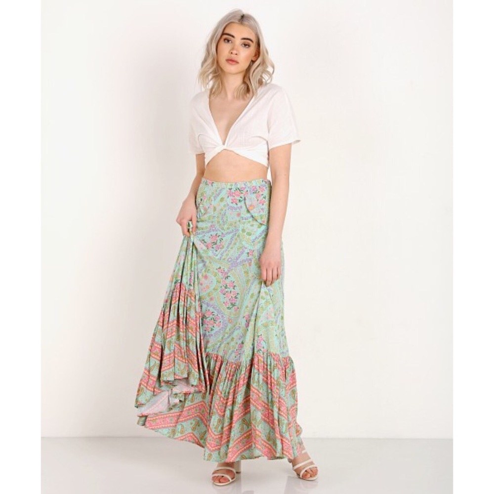 Spell City Lights Maxi Skirt in Sage - Picture 5 of 7